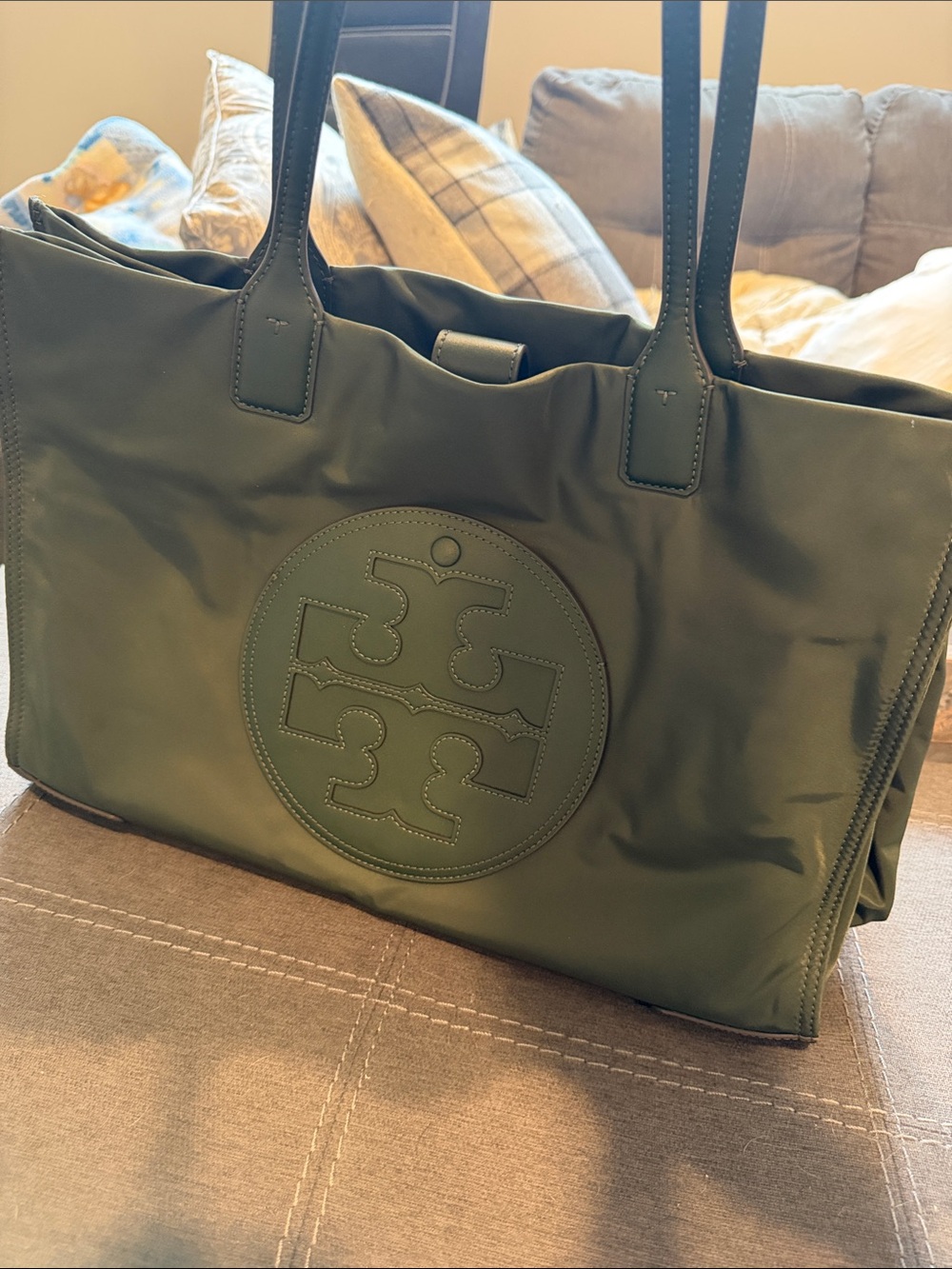 Tory Burch Olive Green Logo Tote